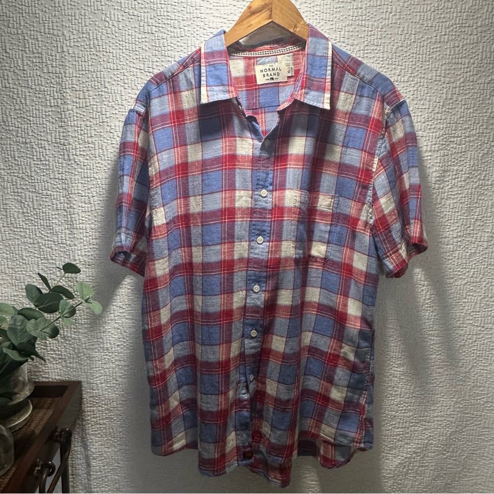 The Normal Brand Saint Louis Red and Blue Plaid Casual Button-Up Short Sleeve